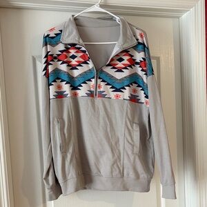 Aztec Patterned Gray Women's Sweater